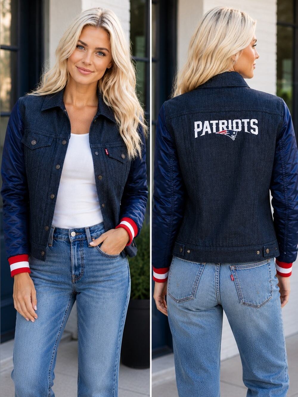 Levi’s x NFL New England Patriots Denim Trucker Jacket Quilted Lined Size XXL